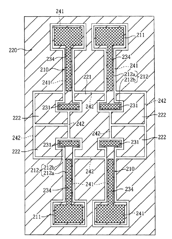 省略了一些部分的圖13中的微型開(kāi)關(guān)器件的平面圖: