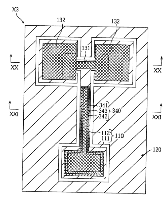 第三實(shí)施例的微型開(kāi)關(guān)器件的平面圖
