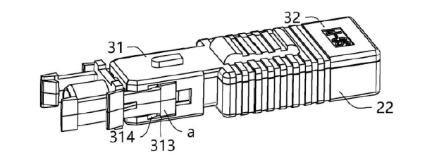 是跳線(xiàn)快速連接器與適配器的卡扣連接時(shí)的結構示意圖 - 廣西光通信