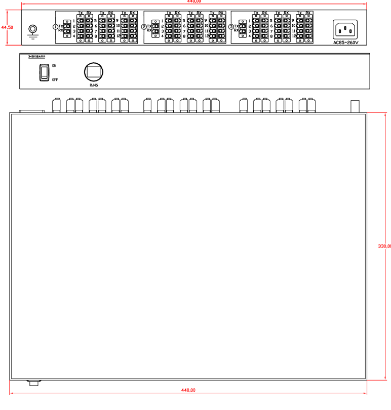 3-D1×12機架式光開(kāi)關(guān)尺寸圖 - 廣西科毅光通信 3-D1×12機架式光開(kāi)關(guān)尺寸圖 - 廣西科毅光通信